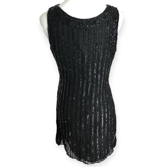 Prelude Black Fully Beaded Silk Sequin Mini Tank Dress - Picture 4 of 7